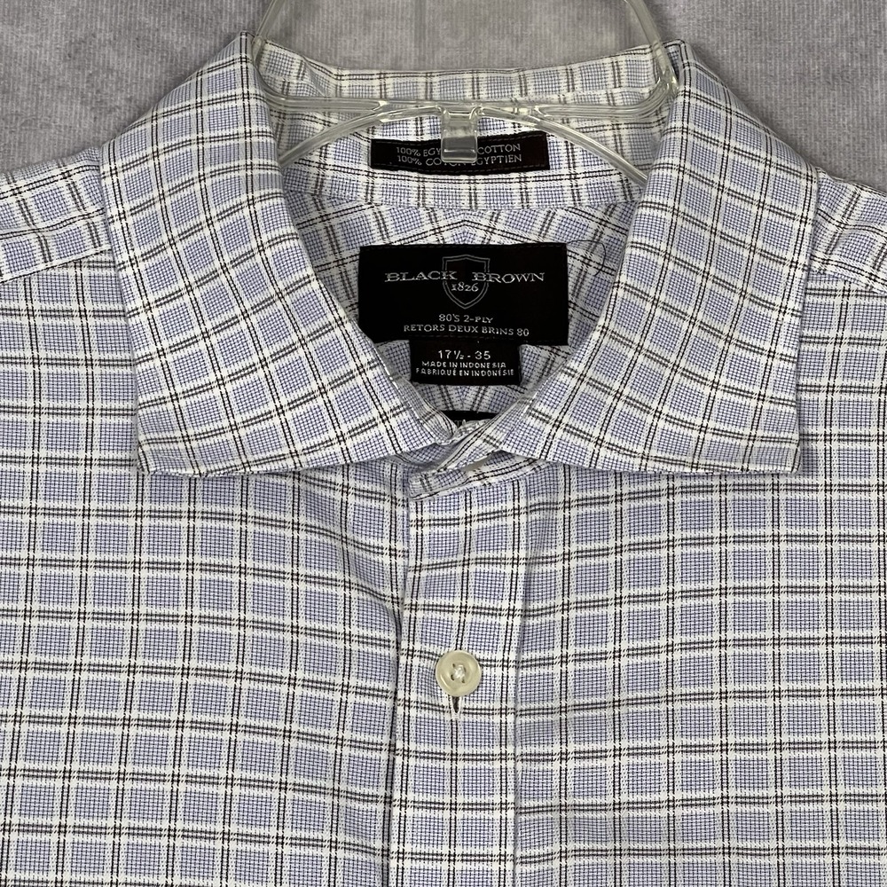 Black Brown 1826 Button Up Shirt Mens 17.5 - 35 Blue Check Plaid‎ Classic Fit